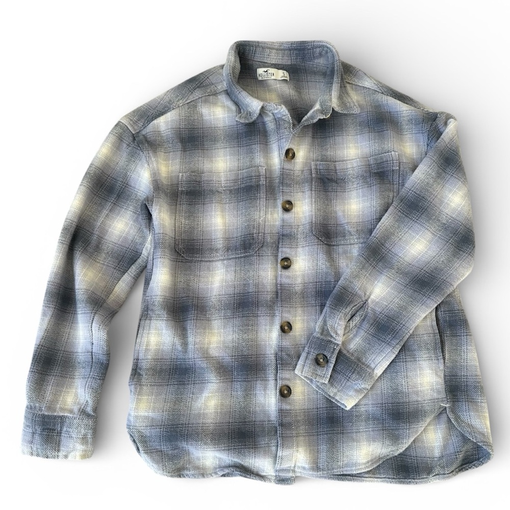 Hollister Blue & White Plaid Flannel Shacket Top | Small | Lightweight Layering